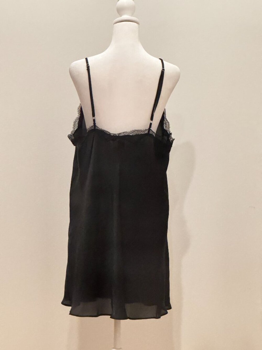 Victoria's Secret Black Satin Lace Trim Chemise Slip Dress Large EUC - Picture 4 of 10
